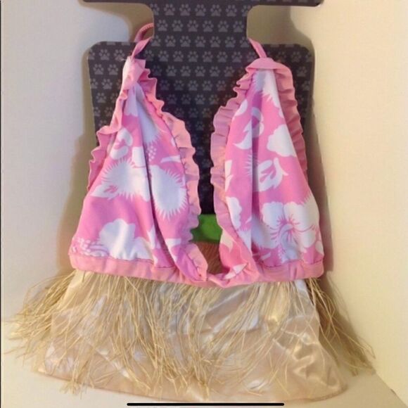 Hula Girl 2 Piece Bikini & Grass Skirt Pet Costume XL NWT - Picture 2 of 6